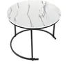 A round coffee table with a marble-like top and black metal legs, presented against a white background. Produktbild-Vorschau