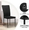 A collage showcasing a black dining chair with details on its load capacity and metal legs. Produktbild-Vorschau