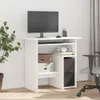A white computer desk with a monitor, keyboard, mouse, and storage compartments. Voir les images du produit