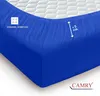 A close-up view of a blue fitted sheet corner on a mattress. Produktbild-Vorschau