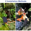 Two images showing different installation methods for a solar pond aerator in a pond with koi fish. Produktbild-Vorschau