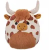 A plush toy cow with brown spots and tan horns, ears, and muzzle, set against a white background. Anteprima dell’immagine prodotto