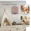A collage of images showing a child's room with a teepee, a shelf with toys, and children playing and sleeping. Náhled obrázku produktu