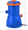 A blue and orange pool filter pump with measurement indicators. Produktbild-Vorschau