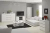 A modern living room with white furniture and grey walls. Náhľad obrázku produktu