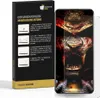 A product packaging box and a smartphone with a screen protector applied. Produktbild-Vorschau