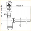 Technical drawing of a sink siphon with dimensions. Voir les images du produit