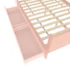 Close-up view of the side of a pink bed frame with two open drawers and the wooden slats of the bed base. Anteprima dell’immagine prodotto