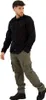 A man wearing a black long-sleeved shirt and green cargo pants, posing against a white background. Produktbild-Vorschau