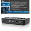 A product shot of a black USB sound card with text and graphics describing its features. Podgląd zdjęcia produktu