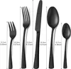 A set of black matte cutlery with size measurements indicated. Produktbild-Vorschau