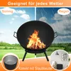 A collage-style image showing a fire pit in a garden setting, with inset images of a bowl and an indoor scene, and overlaid text. Produktbild-Vorschau