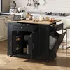 A black kitchen island with a wooden countertop in a kitchen setting. Voir les images du produit