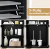 A collage of images showing a black bathroom cabinet with its doors open and closed, and close-ups of its shelves and adjustable features. Anteprima dell’immagine prodotto