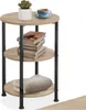 A three-tiered round side table with a wood-grain finish and black metal legs. Produktbild-Vorschau