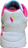 The back view of a white sneaker with colorful accents. Voir les images du produit