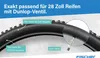 A bicycle inner tube with text overlays explaining its specifications. Produktbild-Vorschau