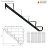 A black metal staircase with dimensions shown in a technical drawing. Anteprima dell’immagine prodotto