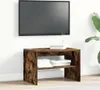 A TV stand with books on it, in front of a white wall with a TV mounted above it. Produktbild-Vorschau