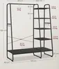 A product image showing a black metal clothing rack with shelves and dimensions indicated by text and lines. Produktbild-Vorschau