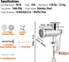 A collage of a meat grinder and its accessories, with specifications listed. Náhľad obrázku produktu