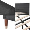 Collage of close-up details of a grey upholstered bed frame. Produktbild-Vorschau
