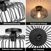 A collage of four images showing different details and perspectives of a retro-style black metal ceiling lamp. Náhľad obrázku produktu
