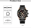 Product size chart with diagrams and measurements for a watch, alongside a product image. Produktbild-Vorschau