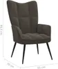 A dark gray velvet armchair with black legs is shown from a side angle against a white background. Dimensions are indicated with white text and lines. Voir les images du produit