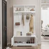A white hall tree with shelves, hooks, and a shoe bench is shown in an entryway. Anteprima dell’immagine prodotto