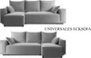 Two views of a gray sectional sofa are shown against a white background. The top image shows the sofa from a slightly elevated angle, while the bottom image shows it from a straight-on perspective. Text is present on the right side of the image. Produktbild-Vorschau
