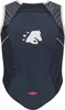 A back view of a navy blue safety vest with a white horse and heart graphic on it. Produktbild-Vorschau