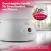 A white cotton candy machine with text overlays and a close-up of a hand holding the removable splash guard. Podgląd zdjęcia produktu