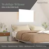 A bedroom scene with a bed, nightstand, and a wall-mounted heating panel. Produktbild-Vorschau