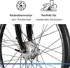Close-up of an e-bike front wheel hub with text and icons above. Produktbild-Vorschau