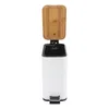 A white pedal bin with an open wooden lid is shown against a white background. Náhled obrázku produktu