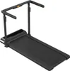 A black folding treadmill with handlebars, shown from a three-quarter angle against a white background. Produktbild-Vorschau