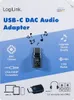 The image shows the retail packaging of a LogiLink USB-C DAC Audio Adapter. Produktbild-Vorschau