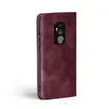 A burgundy flip cover case for a smartphone is shown against a white background. Produktbild-Vorschau