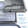 A close-up of a clear phone case with a blue lanyard attached, showing protective features. Produktbild-Vorschau