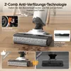 A close-up of a wet dry vacuum cleaner head on a wooden floor, with instructional text and comparison images. Produktbild-Vorschau