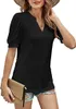 ASKSA Damen T-Shirt V-Ausschnitt PuffäRmel Kurzarm Basic Produktbild-Vorschau 2