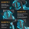 Instructional diagrams showing how to adjust a chainsaw chain. Produktbild-Vorschau