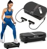 A woman is using a vibration plate exercise machine with resistance bands. Another vibration plate is shown separately. Náhľad obrázku produktu