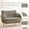 A collage of images showcasing a striped armchair from different angles, with text overlay. Anteprima dell’immagine prodotto