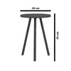 A diagram showing the dimensions of a small round table with three legs. Produktbild-Vorschau