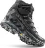 Schwarzer Wanderschuh "Ultra Raptor II Mid Leather Wide GTX" von La Sportiva; seitliche Ansicht mit Profilsohle. Produktbild-Vorschau
