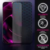 A product image showcasing a screen protector with hexagonal patterns and marketing icons on the right side. Produktbild-Vorschau