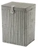 A grey wicker laundry basket with a grey fabric liner and a metal clasp on the lid. Podgląd zdjęcia produktu