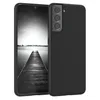 A black phone case is shown on a white background, with a phone inside displaying a black and white image of a pier. Produktbild-Vorschau